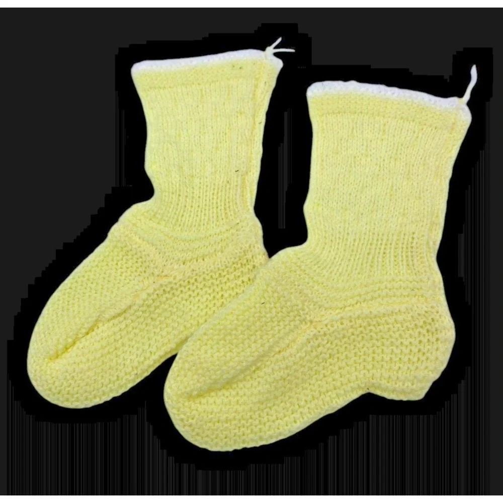 Vintage Baby / Doll Socks Knit Yellow Boys Girls 1940s 1950s Handmade Soft Clean